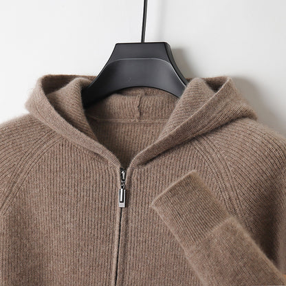 Thickened Hooded Mens Wool Knitted Cardigan