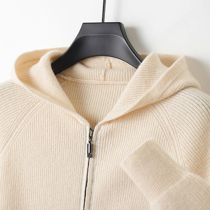 Thickened Hooded Mens Wool Knitted Cardigan