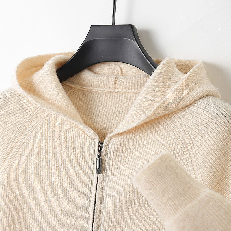 Thickened Hooded Mens Wool Knitted Cardigan