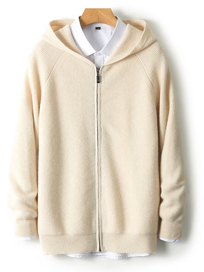 Thickened Hooded Mens Wool Knitted Cardigan