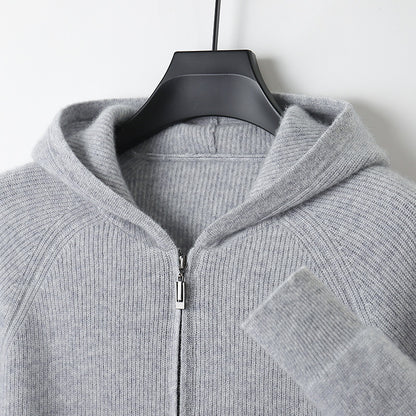 Thickened Hooded Mens Wool Knitted Cardigan