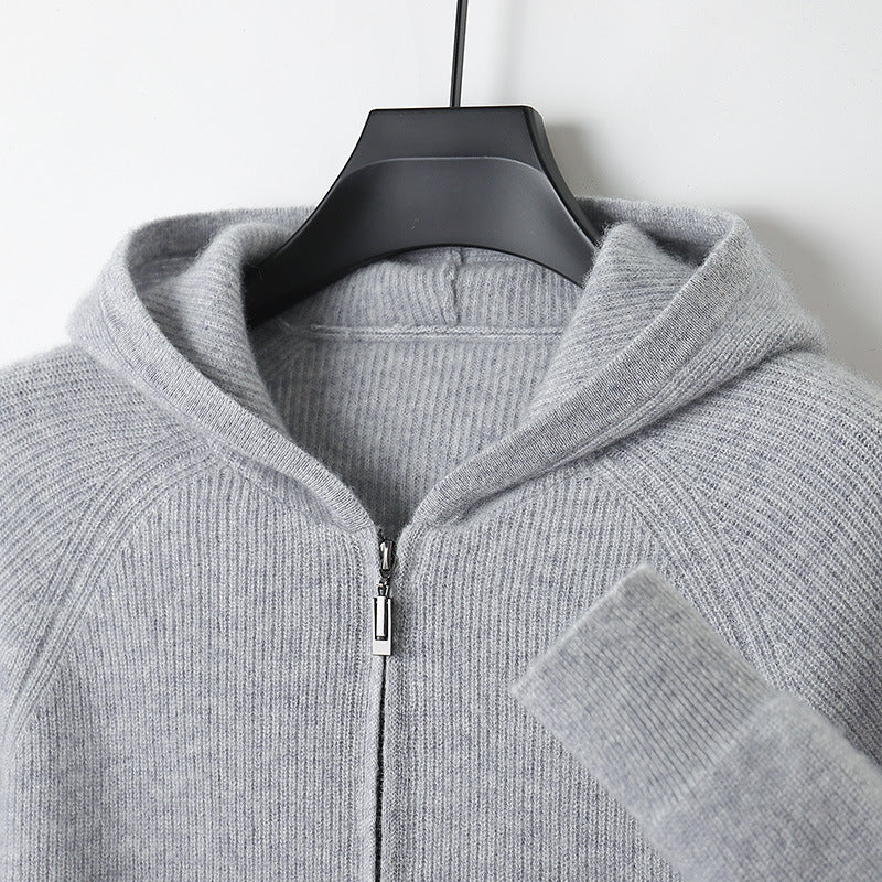Thickened Hooded Mens Wool Knitted Cardigan