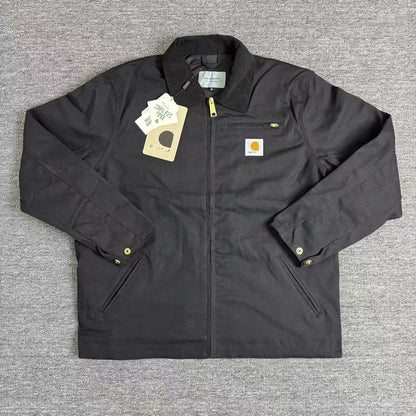 Thickened lapel canvas washed coat