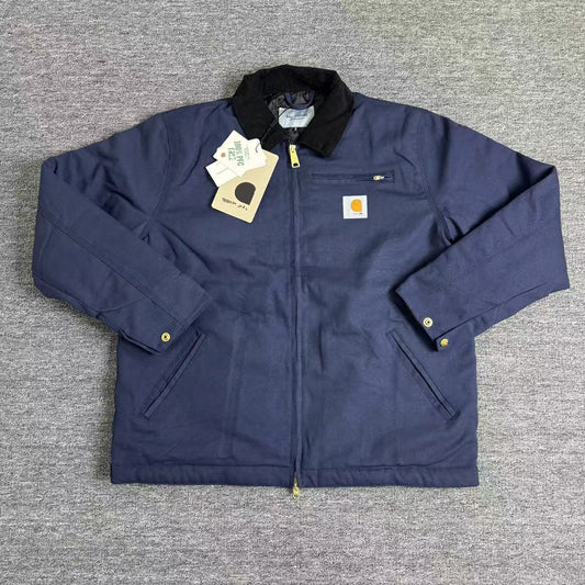 Thickened lapel canvas washed coat