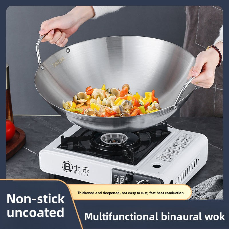 Thickened Stainless Steel Double Ear Wok