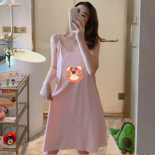 Thin Cartoon Printed Camisole Sleep Dress