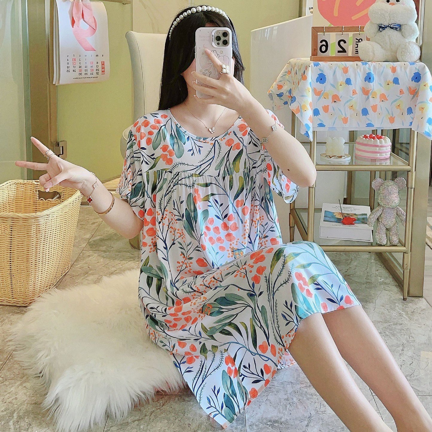 Thin sleeping dresses for women in spring autumn and summer