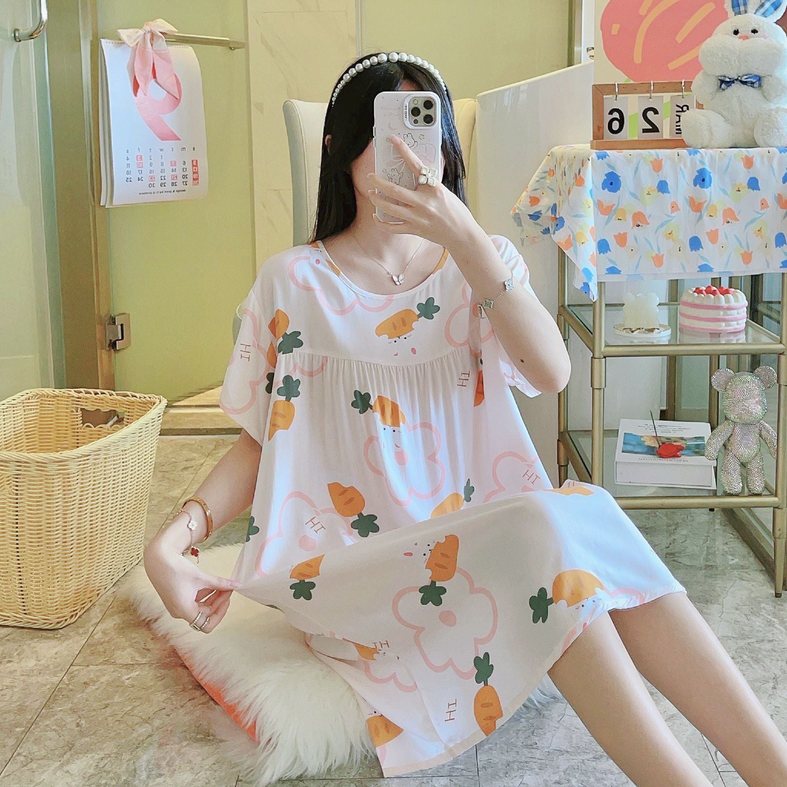Thin sleeping dresses for women in spring autumn and summer