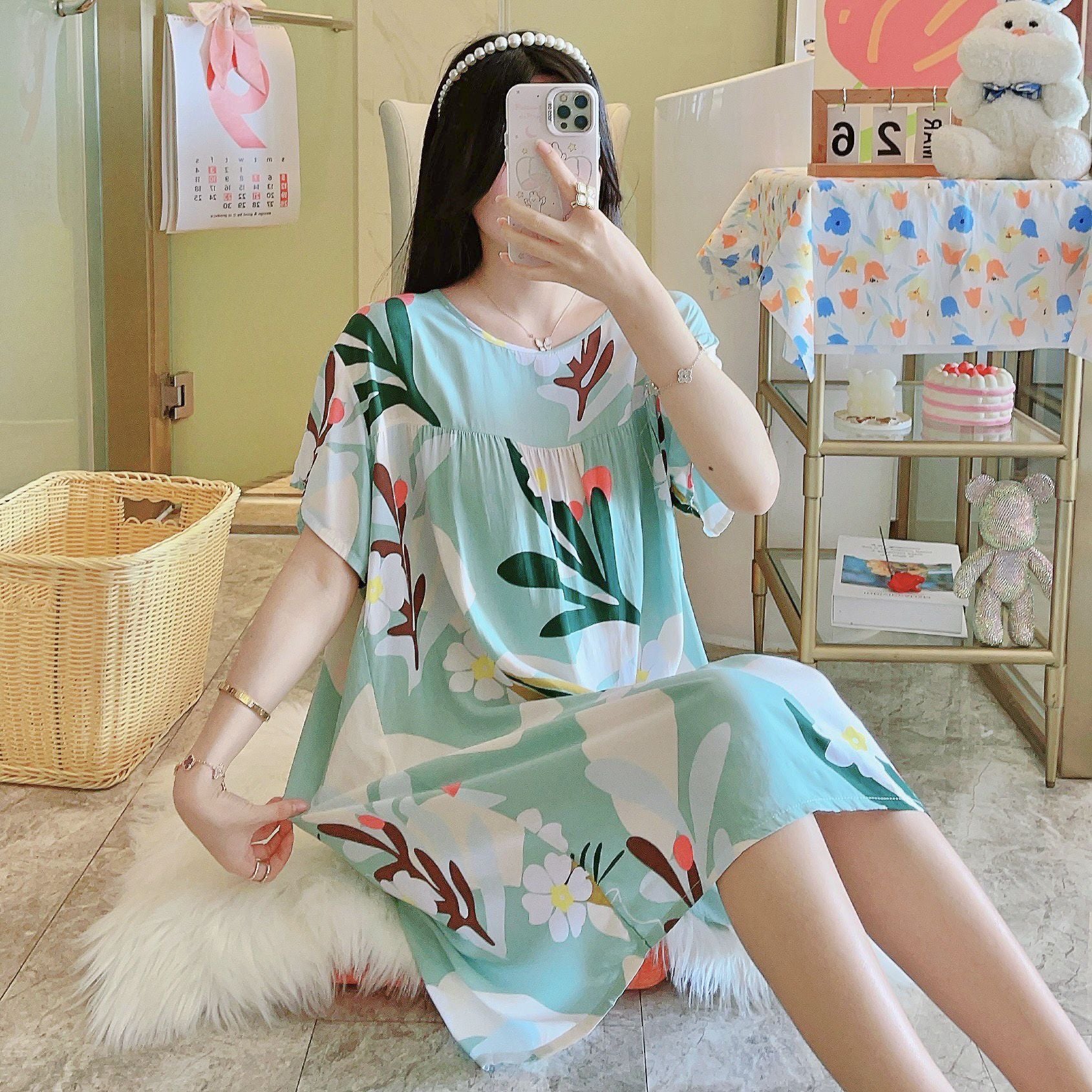 Thin sleeping dresses for women in spring autumn and summer