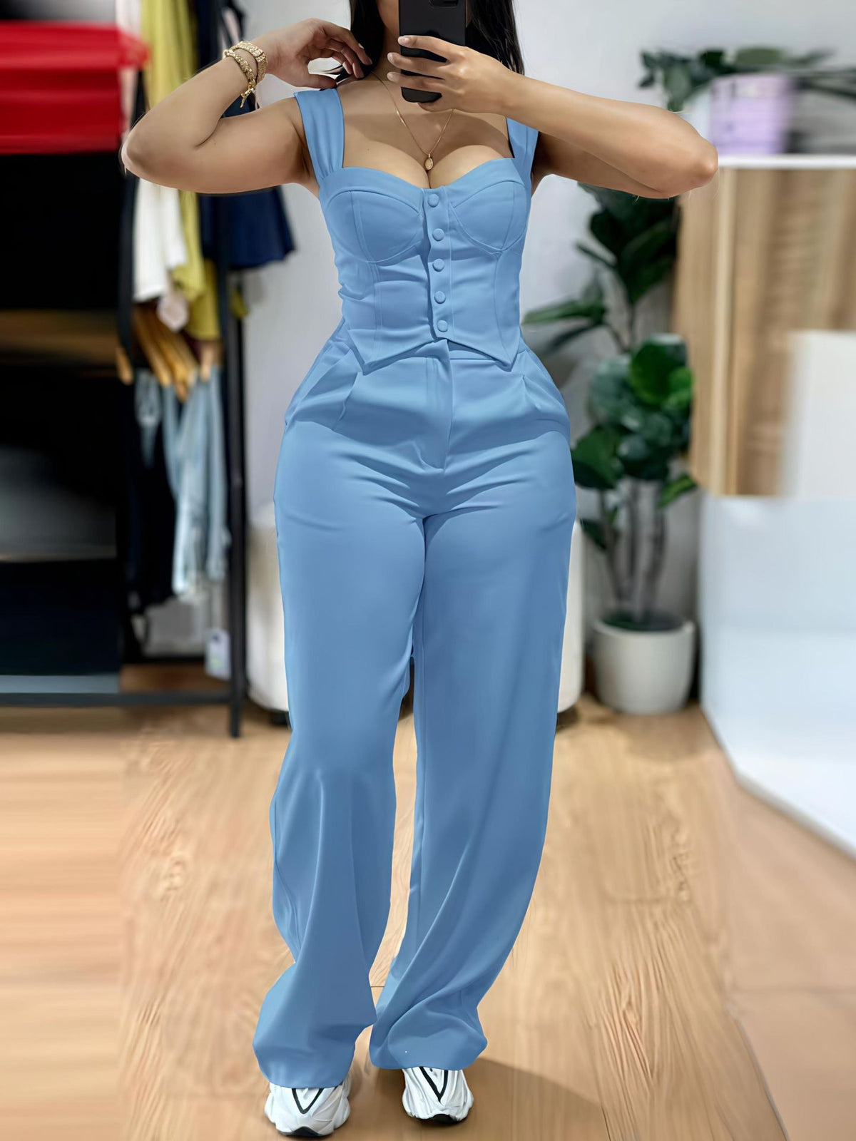 Thong tight-fitting tank top plus wide-leg pants set