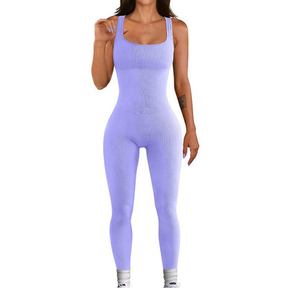 Threaded square-neck fitted jumpsuit