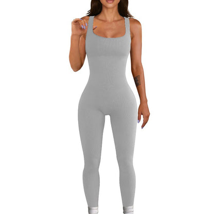 Threaded square-neck fitted jumpsuit