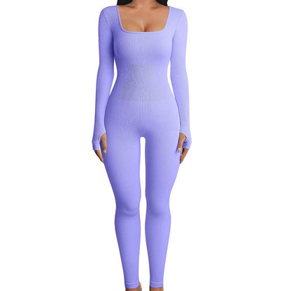 Threaded square-neck fitted jumpsuit