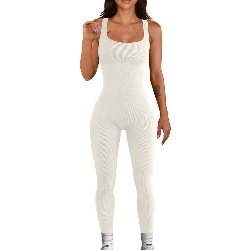 Threaded square-neck fitted jumpsuit