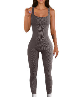 Threaded square-neck fitted jumpsuit