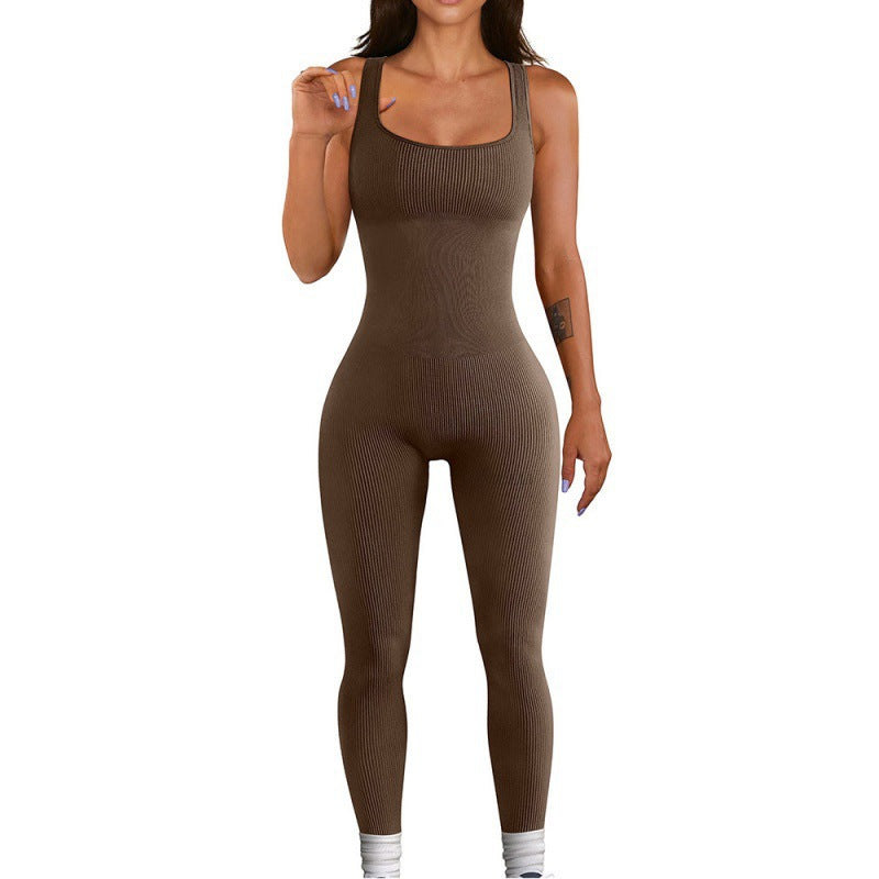 Threaded square-neck fitted jumpsuit