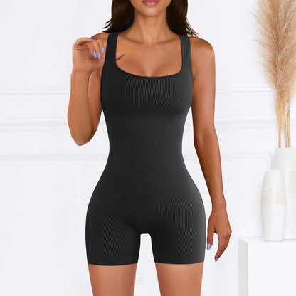 Threaded square-neck fitted jumpsuit