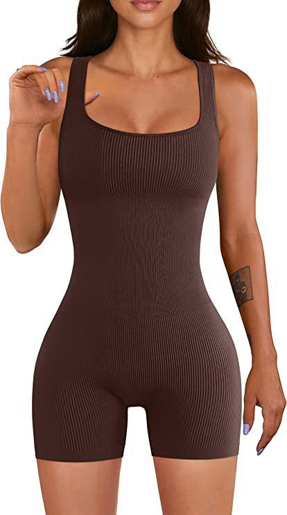 Threaded square-neck fitted jumpsuit