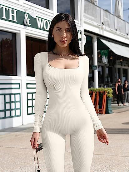 Threaded square-neck fitted jumpsuit
