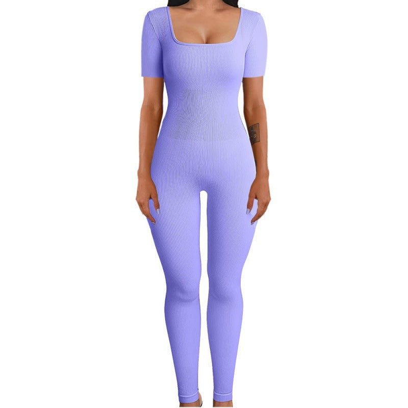 Threaded square-neck fitted jumpsuit