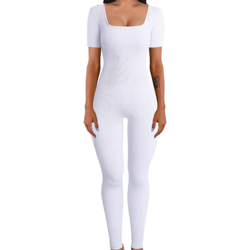 Threaded square-neck fitted jumpsuit