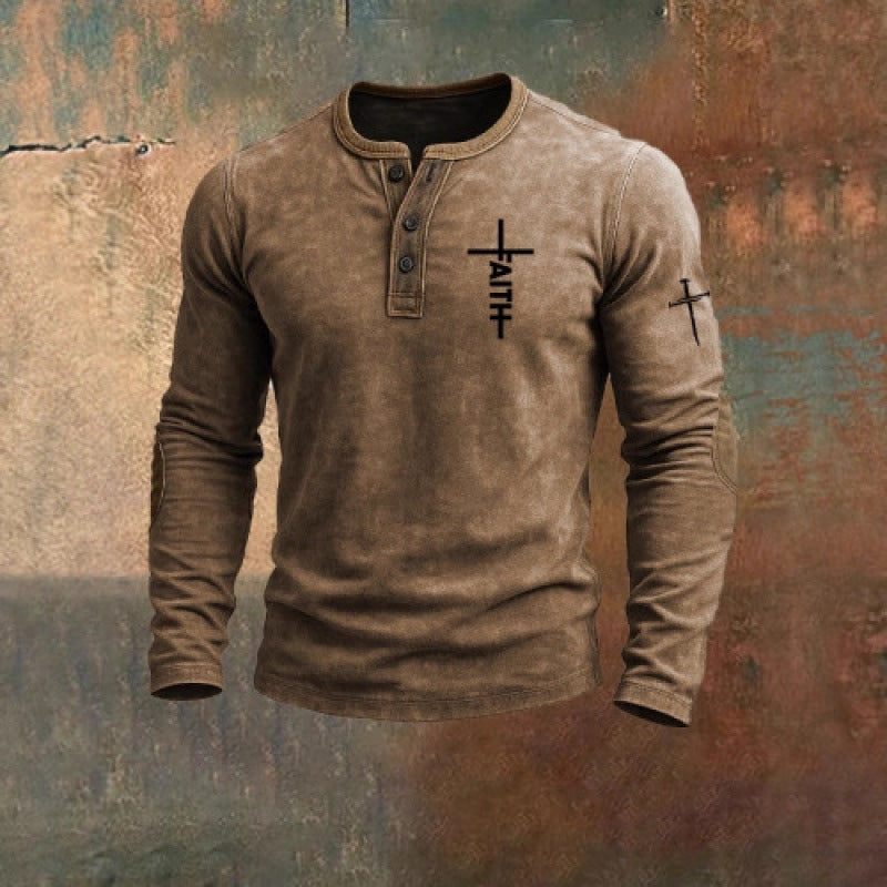 Three-button long-sleeved printed sweatshirt