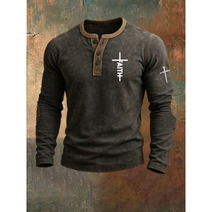 Three-button long-sleeved printed sweatshirt