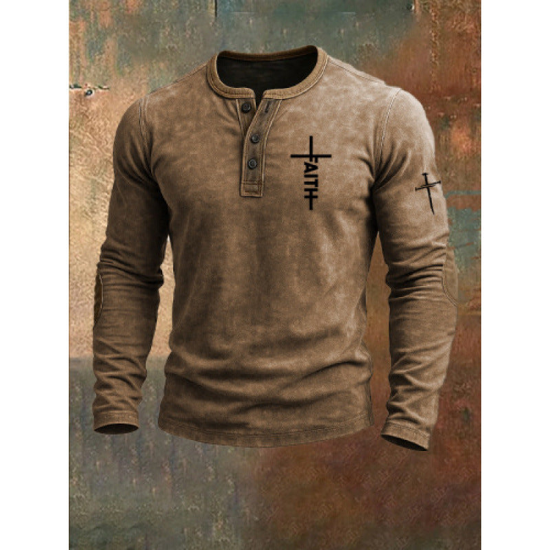 Three-button long-sleeved printed sweatshirt