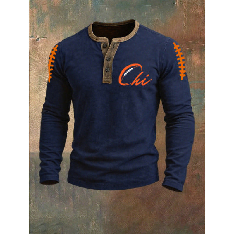 Three-button long-sleeved printed sweatshirt