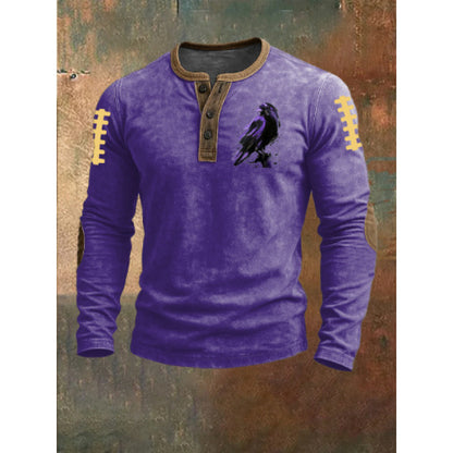 Three-button long-sleeved printed sweatshirt