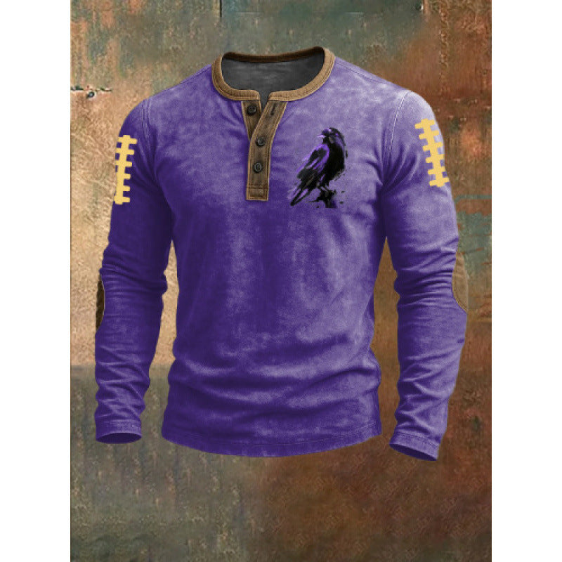 Three-button long-sleeved printed sweatshirt