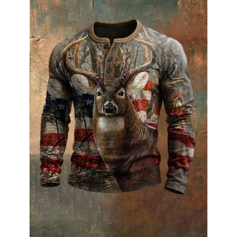 Three-button long-sleeved printed sweatshirt