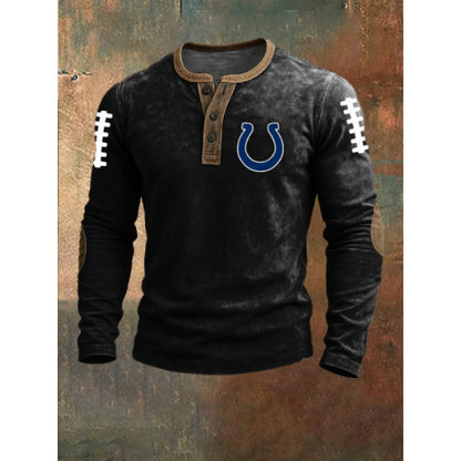 Three-button long-sleeved printed sweatshirt