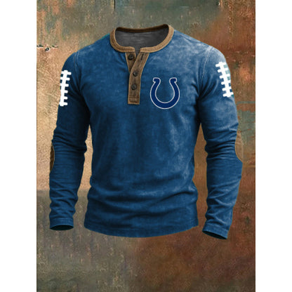Three-button long-sleeved printed sweatshirt