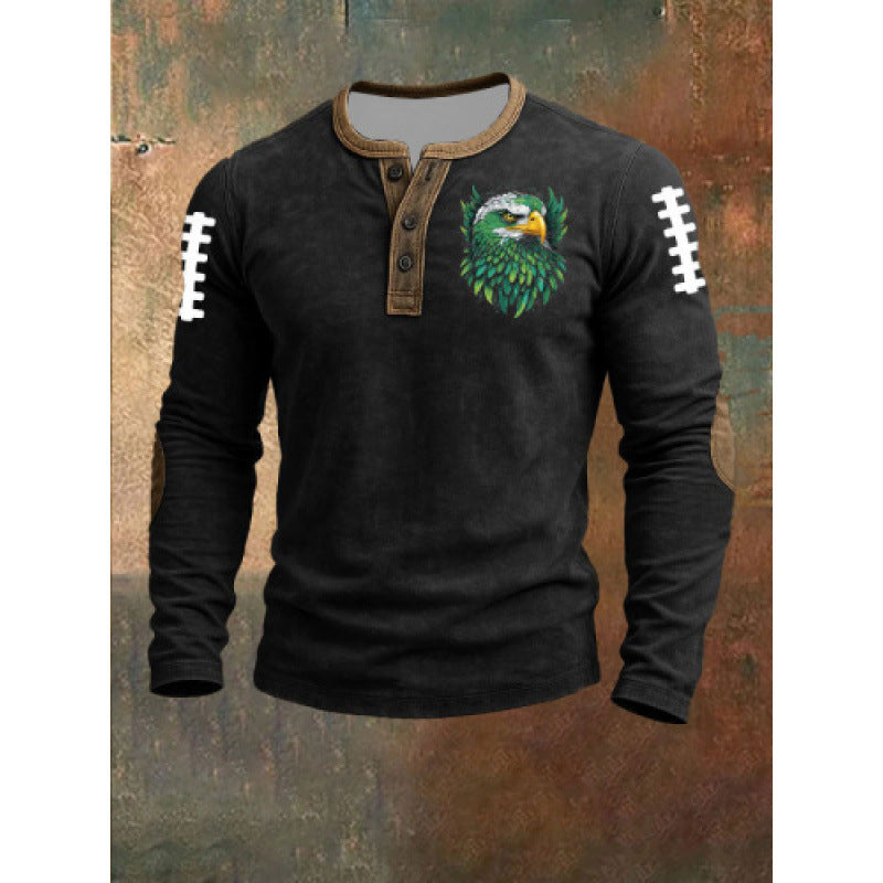 Three-button long-sleeved printed sweatshirt