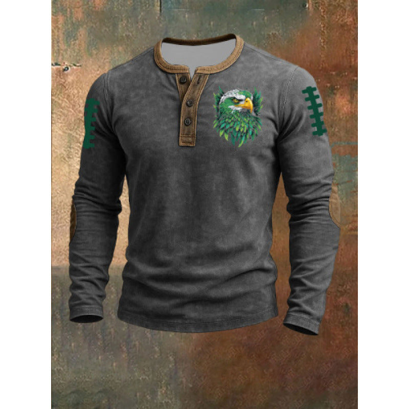 Three-button long-sleeved printed sweatshirt