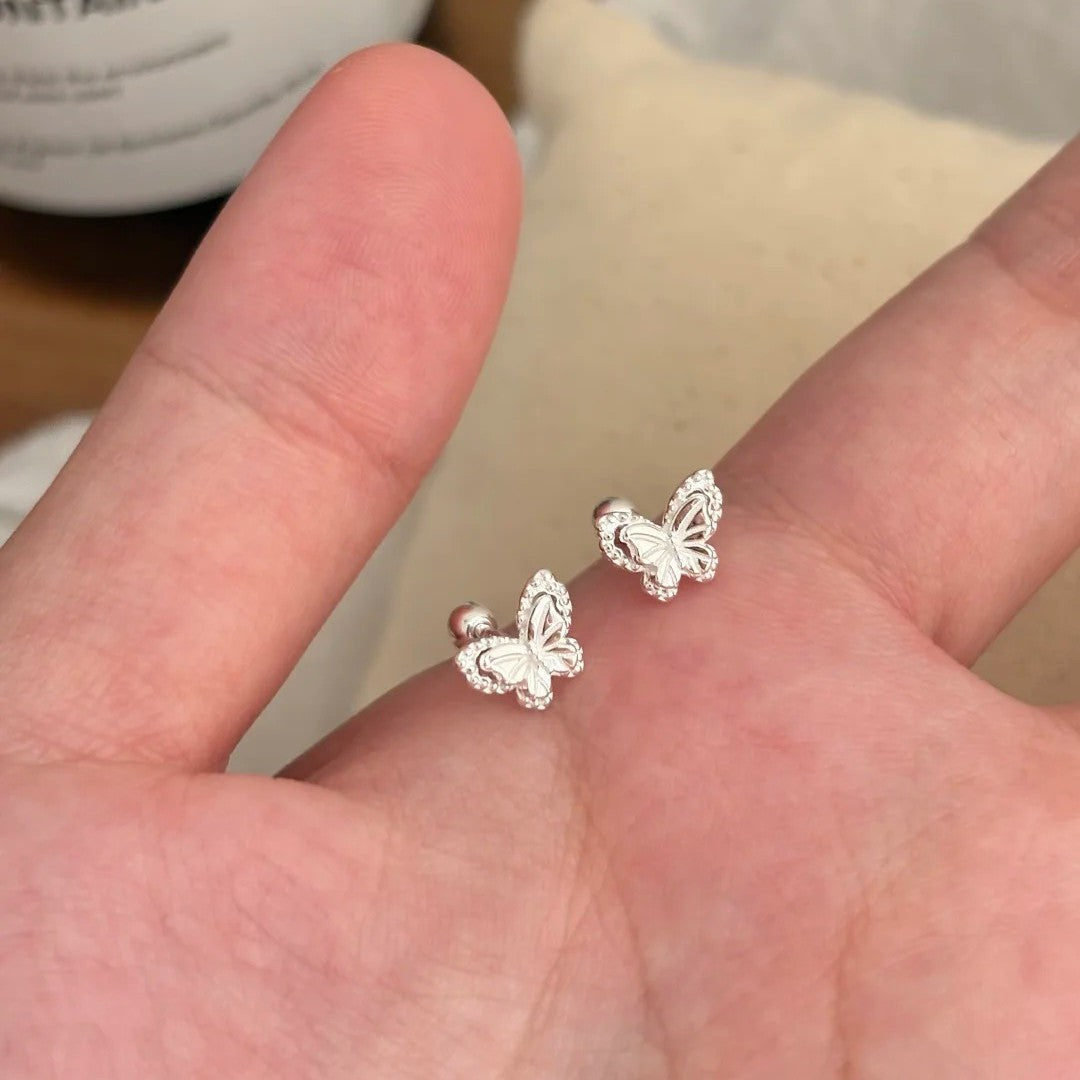 Three-dimensional butterfly ear bone stud