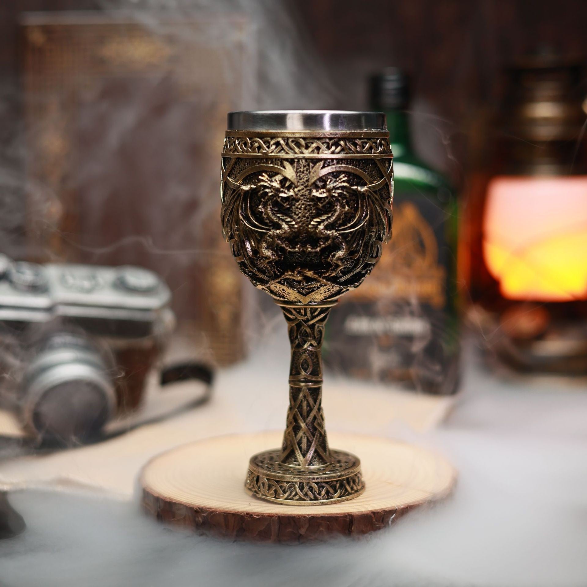 Three-dimensional engraved stainless steel highball glass