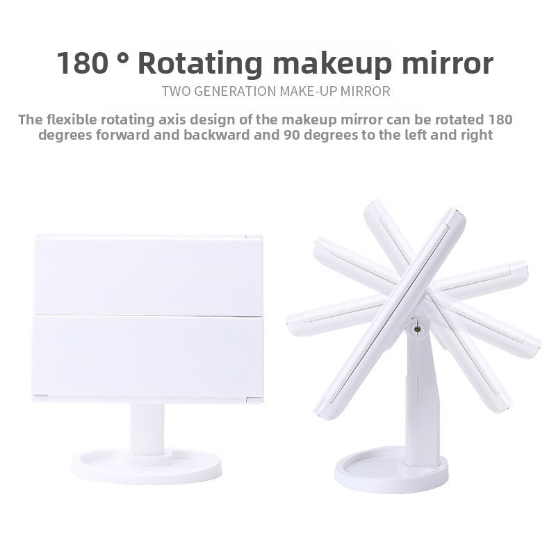 Three-fold makeup mirror with lamp