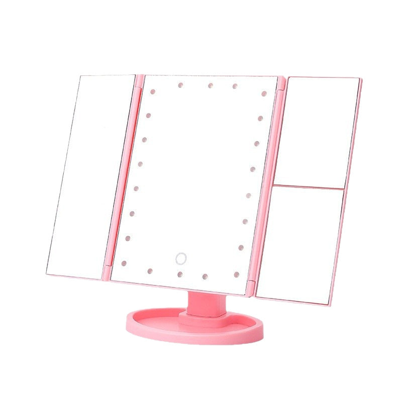 Three-fold makeup mirror with lamp