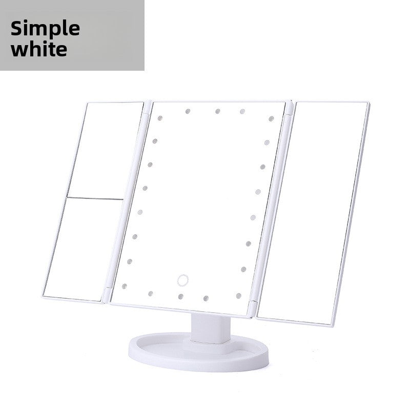 Three-fold makeup mirror with lamp