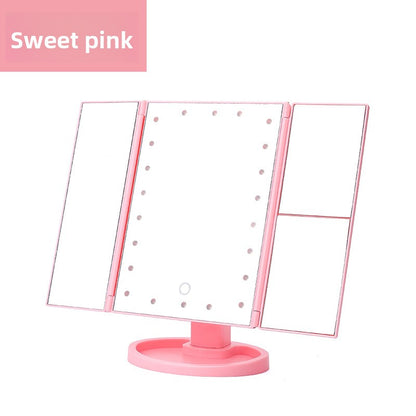 Three-fold makeup mirror with lamp