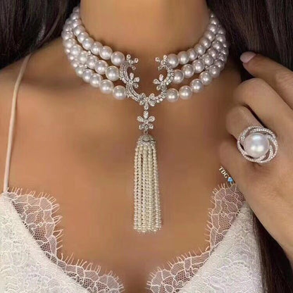 Three Layer Pearl Collar Necklace