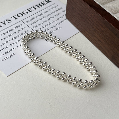 Three-Layer Sterling Silver Bead Bracelet Women's Minimalist Stretch Design