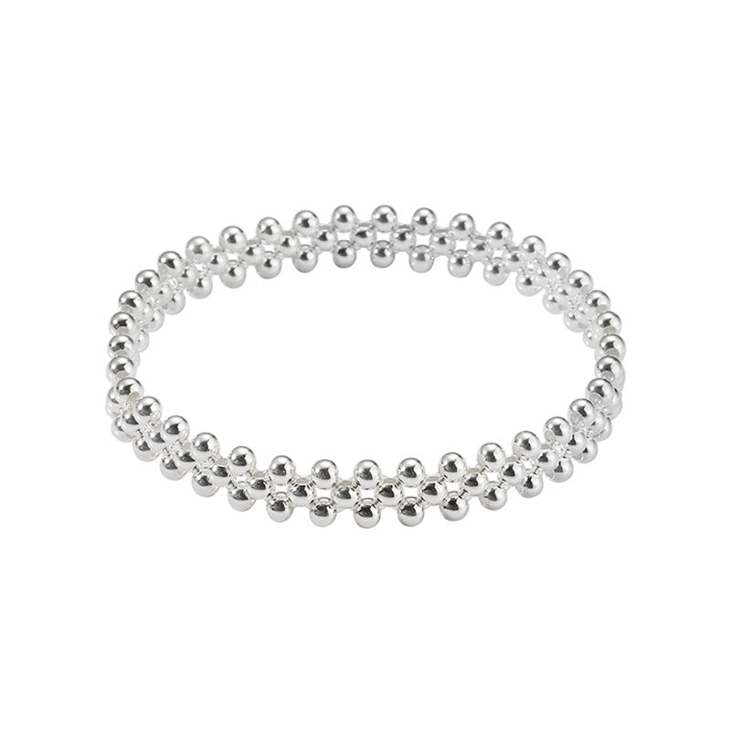 Three-Layer Sterling Silver Bead Bracelet Women's Minimalist Stretch Design