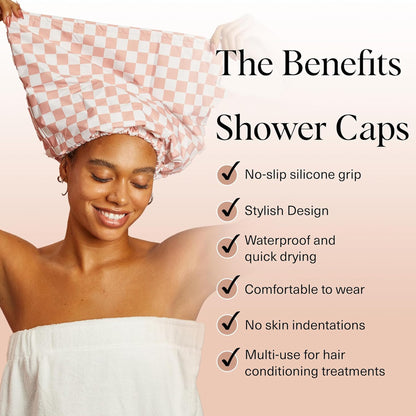 Three-Layer Waterproof Shower Cap with Silk Lining
