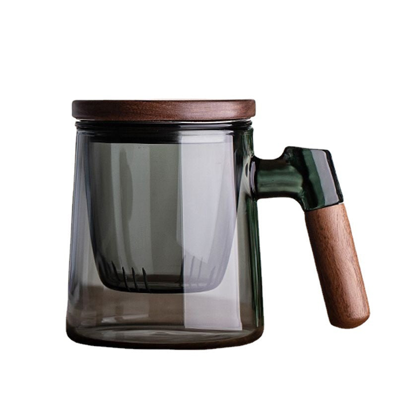 Three-piece tea cup with side wooden handle