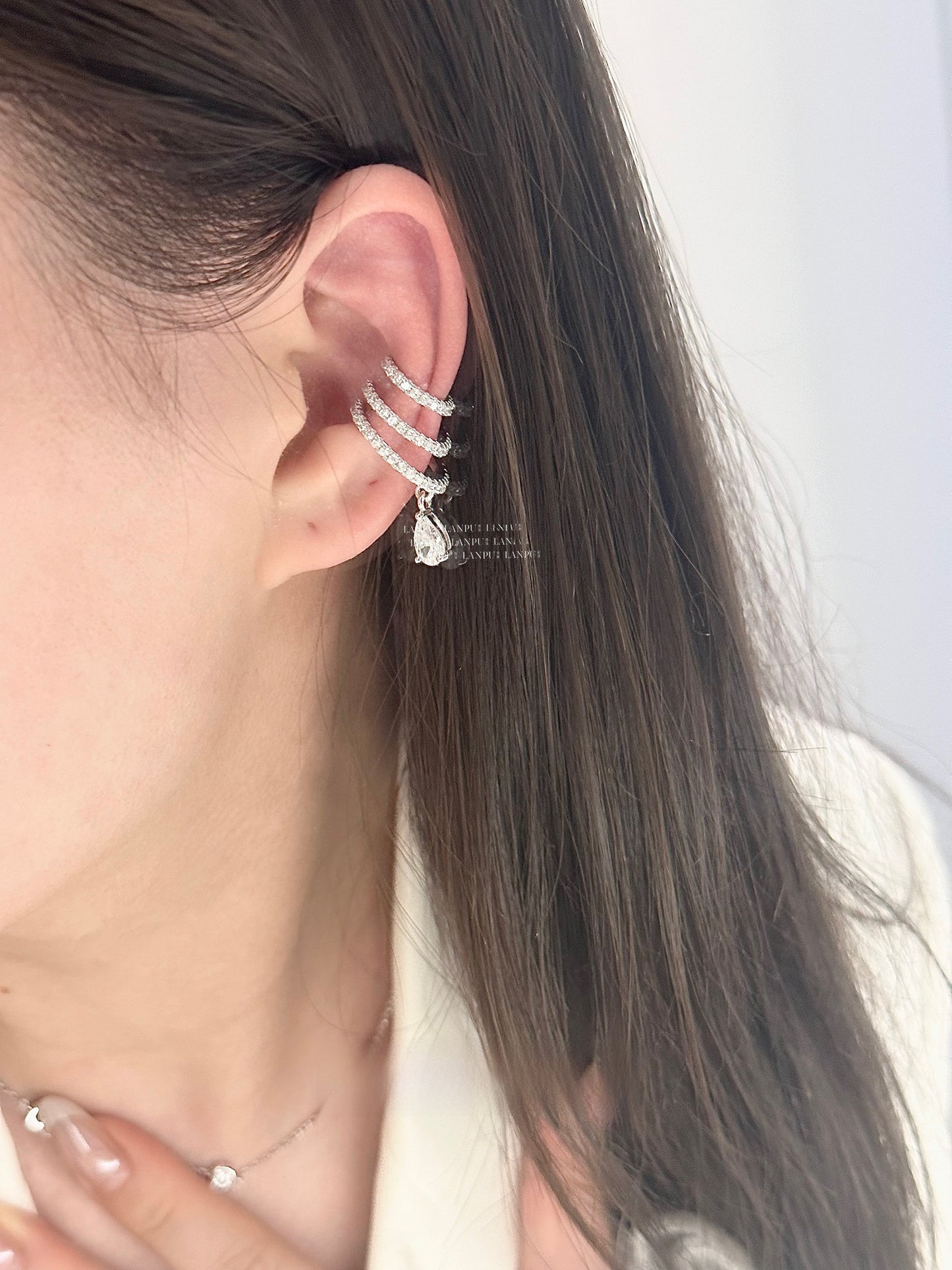 Three-Ring Diamond Drop Ear Cuff
