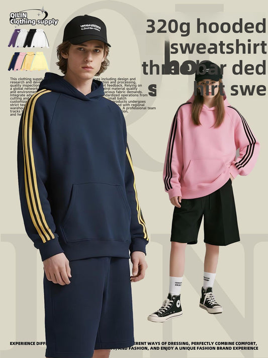 Three-Stripe Patchwork Cotton Hoodie