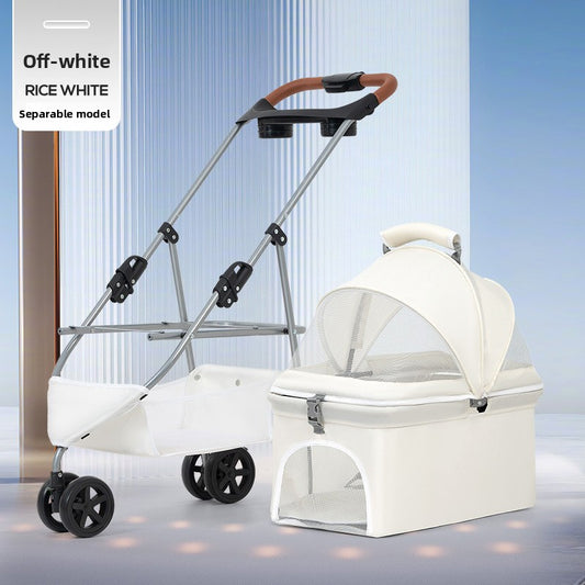 Three-wheel foldable pet stroller with tray